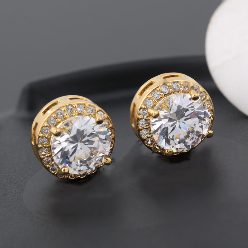 Round Sapphire Blue Red Stud Earrings AAA Zircon Inlaid Jewelry
