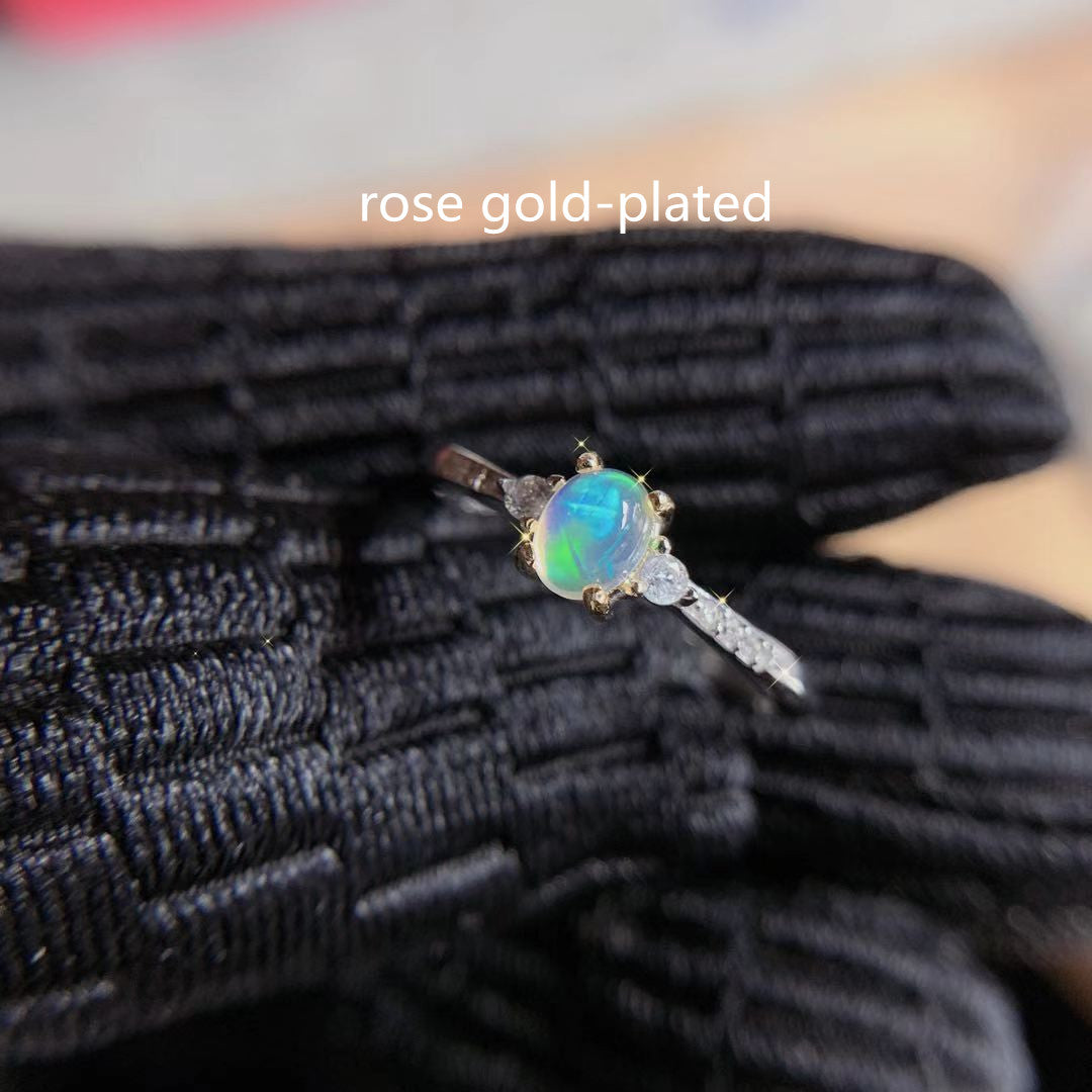 New Natural Opal Ring 925 Silver Inlaid