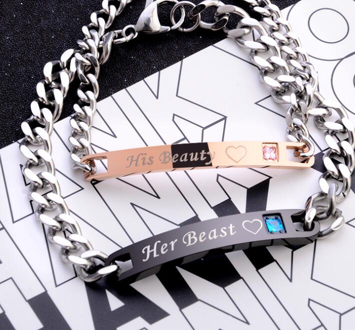 His Queen Her King Black Rose Gold Couple Bracelet