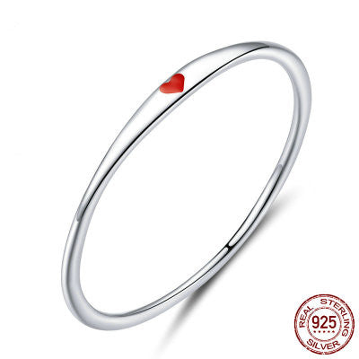 Pure Silver Ring for Women Red Heart Engraved