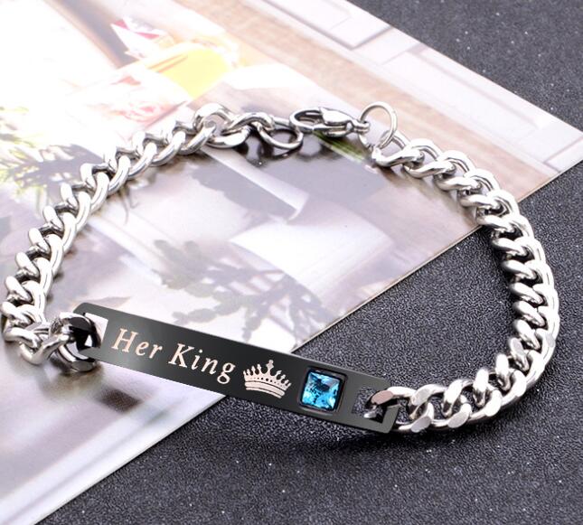 His Queen Her King Black Rose Gold Couple Bracelet