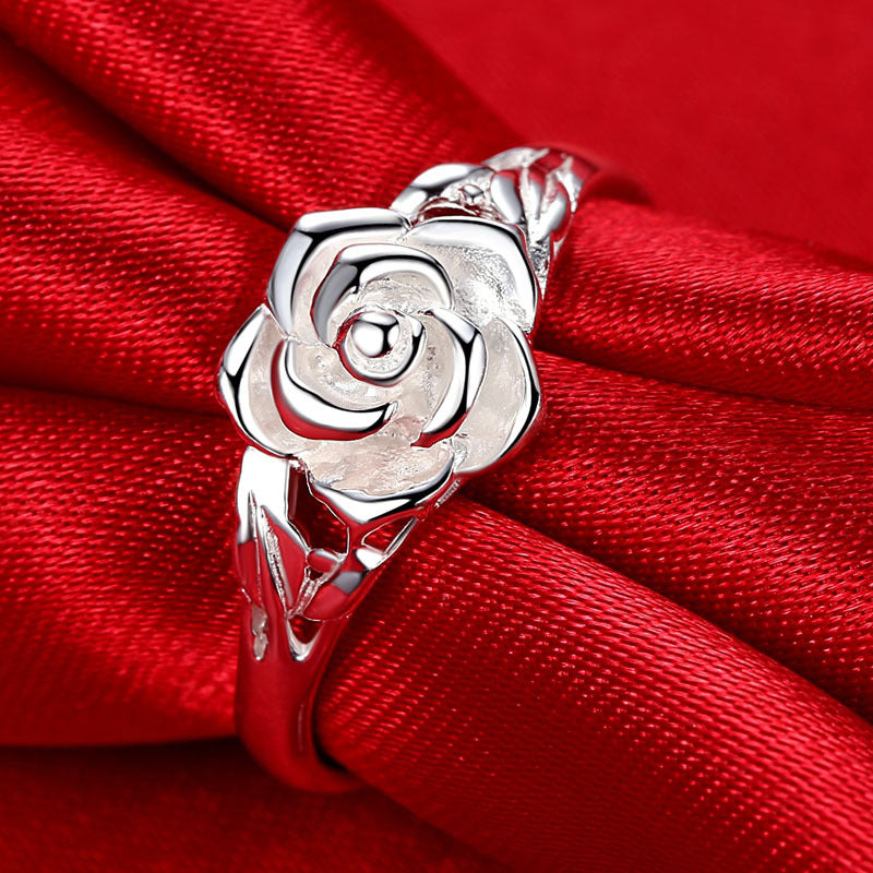 Pure Silver Rose Flower Ring