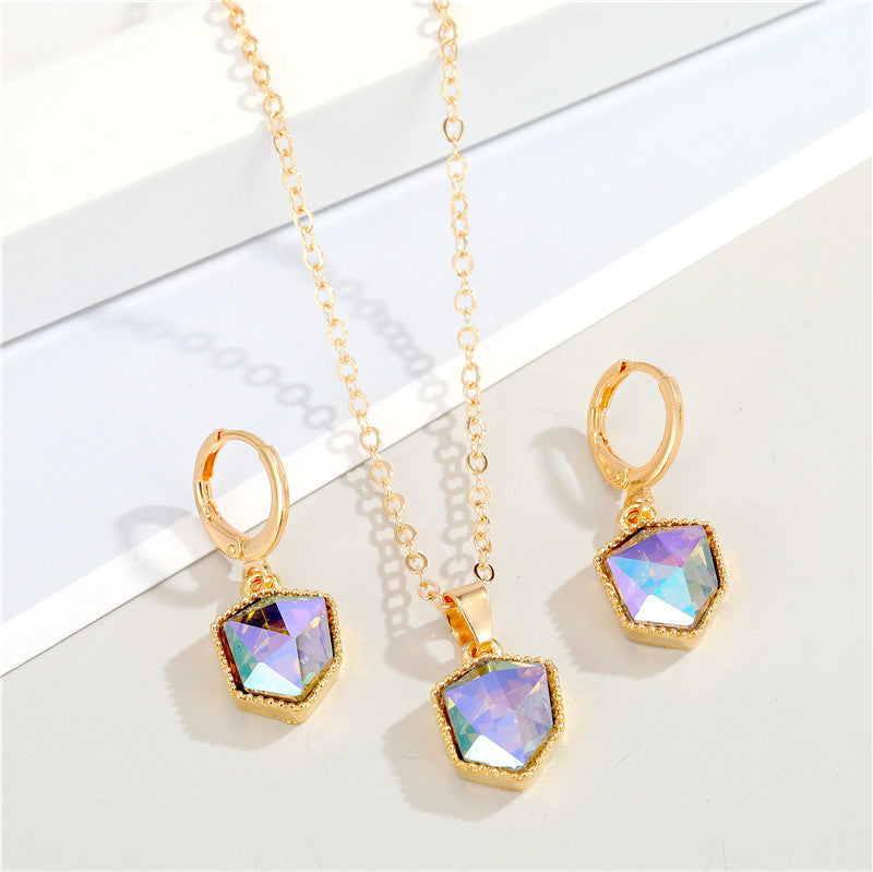 New Colorful Crystal Pendant Hao Stone Jewelry Set