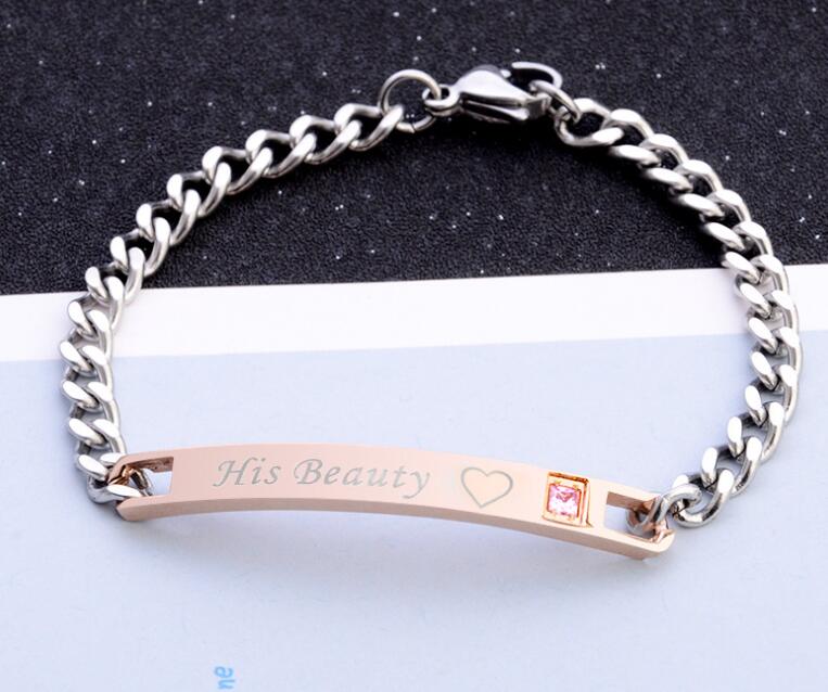 His Queen Her King Black Rose Gold Couple Bracelet