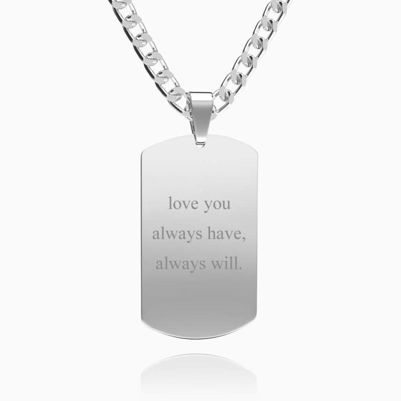 Men's Engraved Photo Silver Necklace