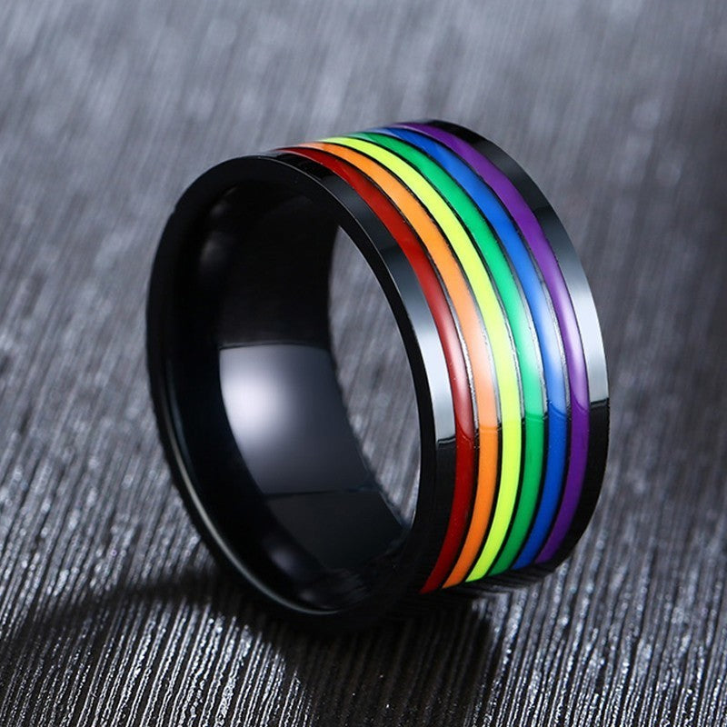 Rainbow Pride Love Promise Stainless Steel Men's Ring