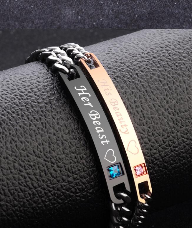 His Queen Her King Black Rose Gold Couple Bracelet