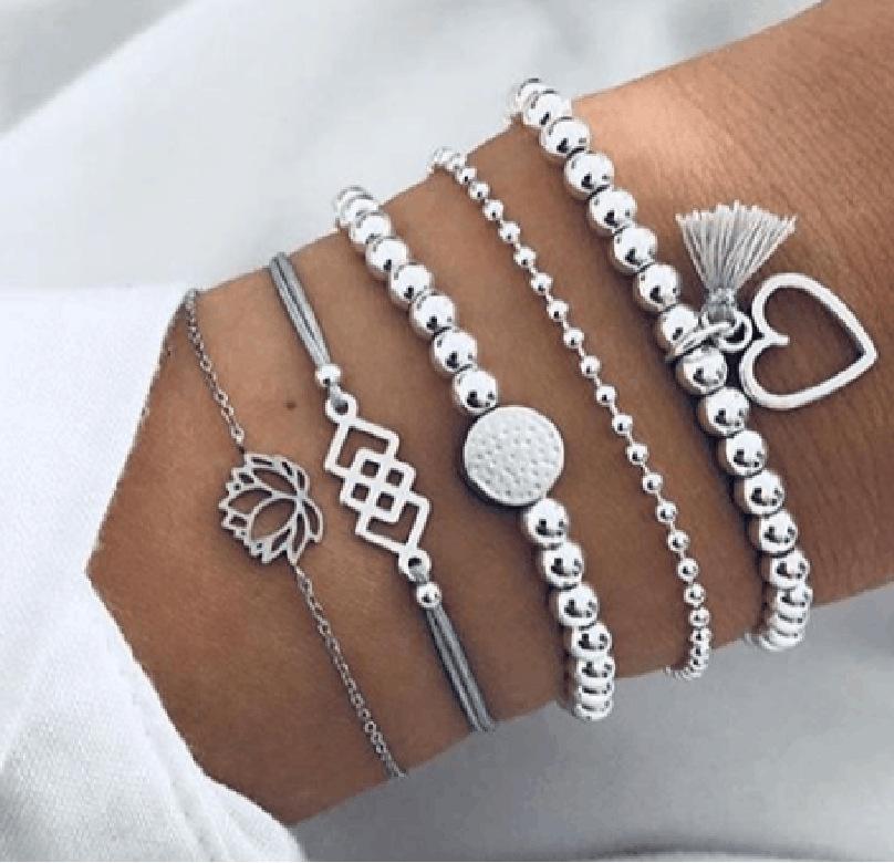 5 Piece Gray Tassell Bracelet Set