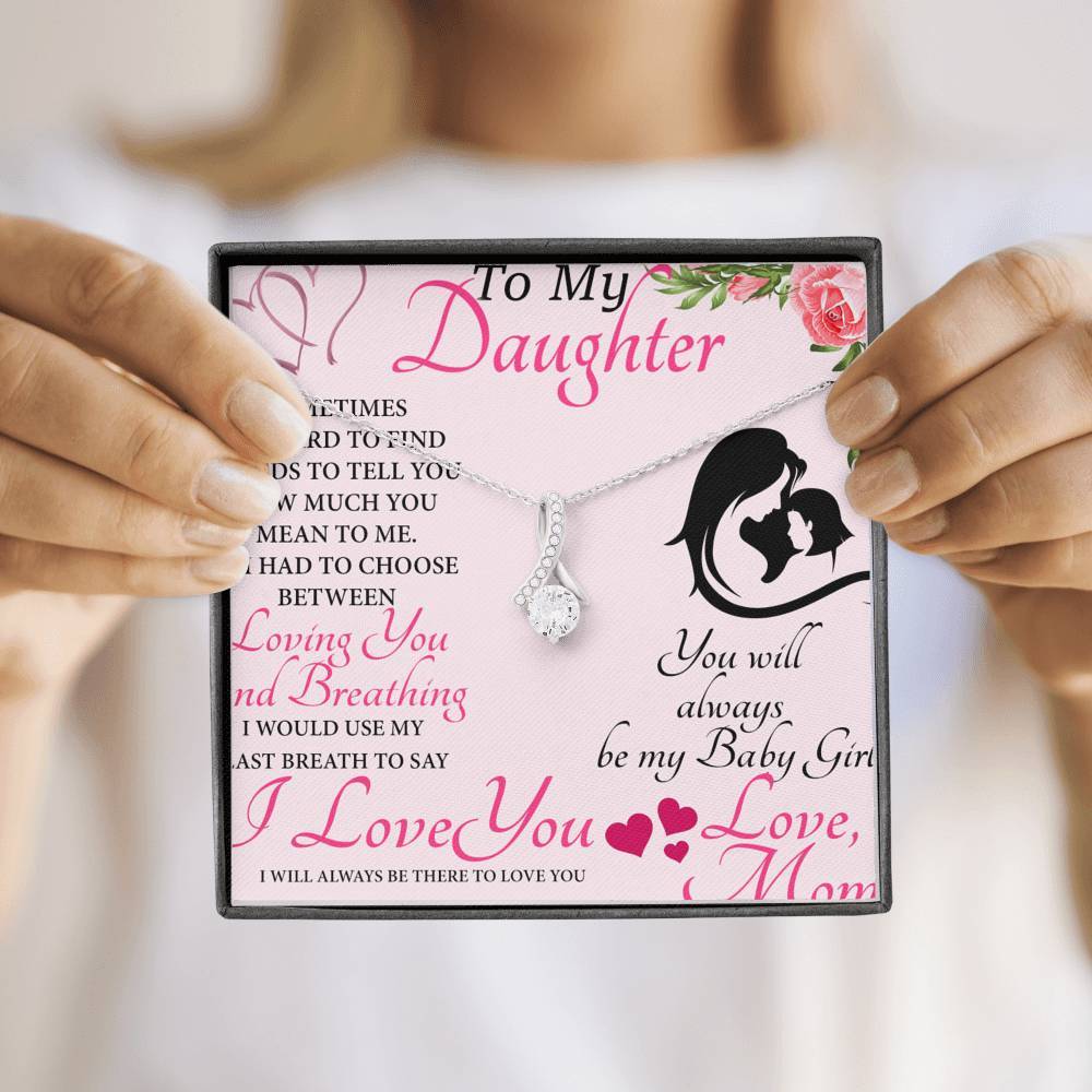 To-my-daughter 18K White Gold Plated Ribbon Love Necklace