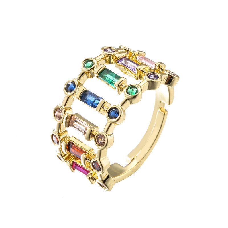 Rainbow Color Crystal Micro-set Zircon Ring