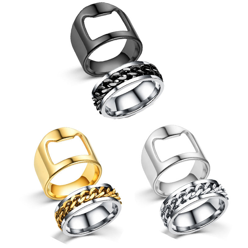 Bottle Opener Stainless Steel Ring for Men's Ring