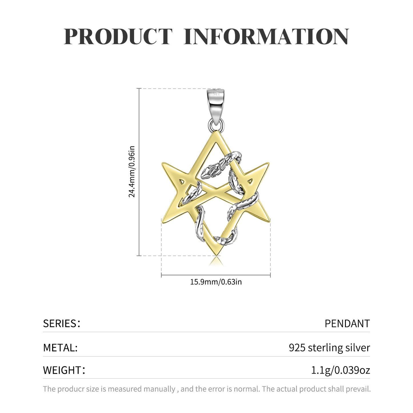 S925 Silver Gold-plated Snake Six Star Necklace Women's Sweater Chain