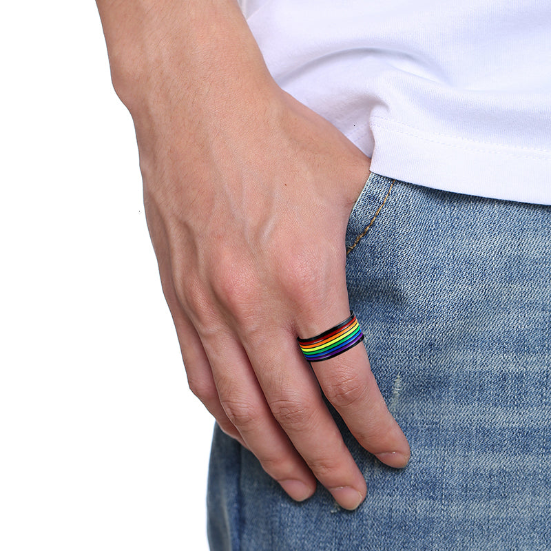 Rainbow Pride Love Promise Stainless Steel Men's Ring