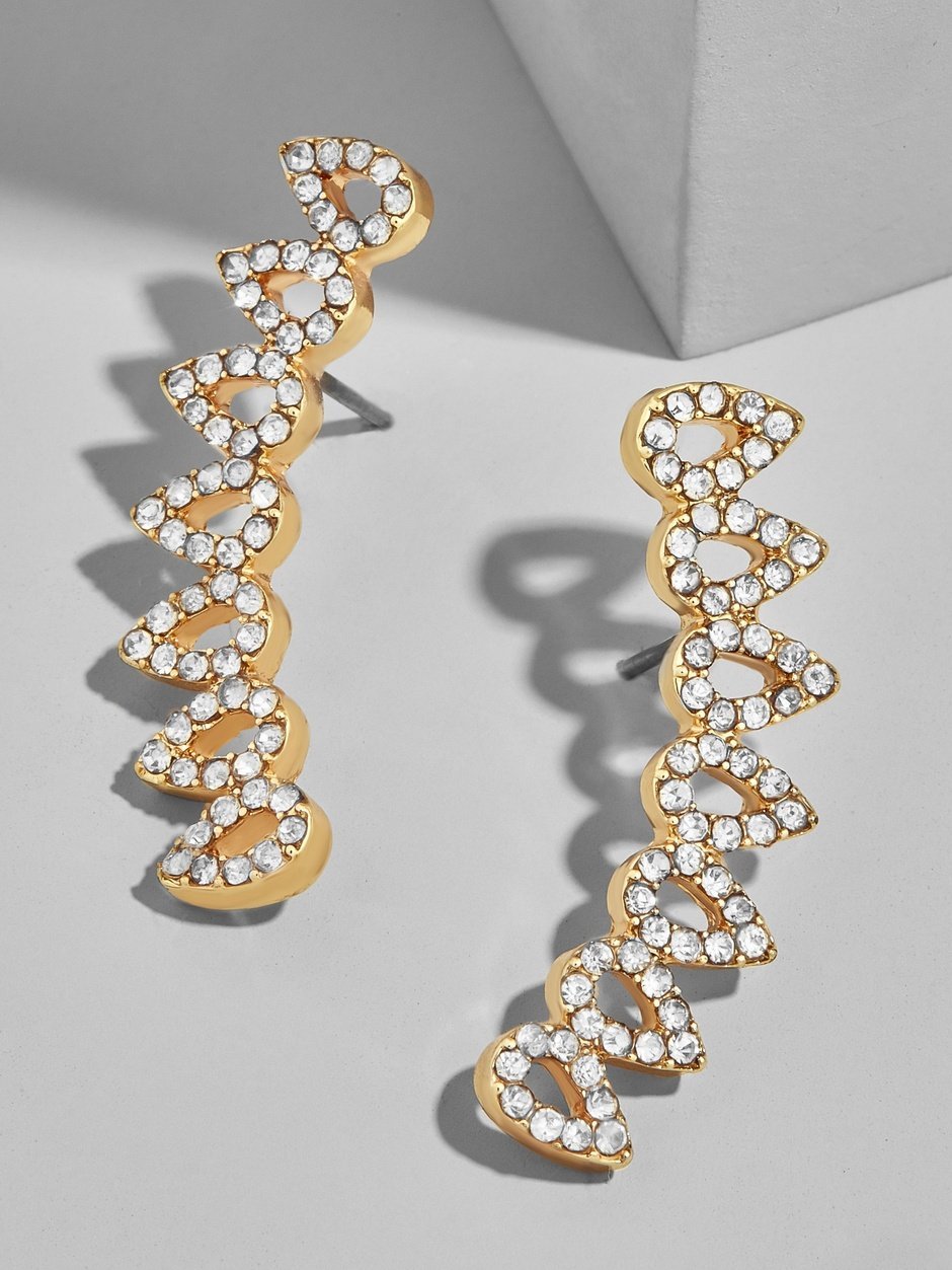 14K Gold Plated Elements Curved Crawler Earrings