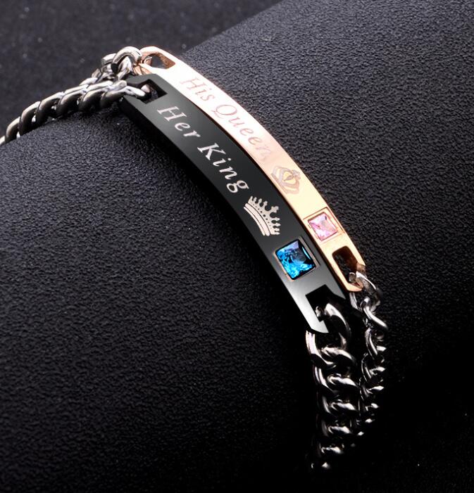 His Queen Her King Black Rose Gold Couple Bracelet