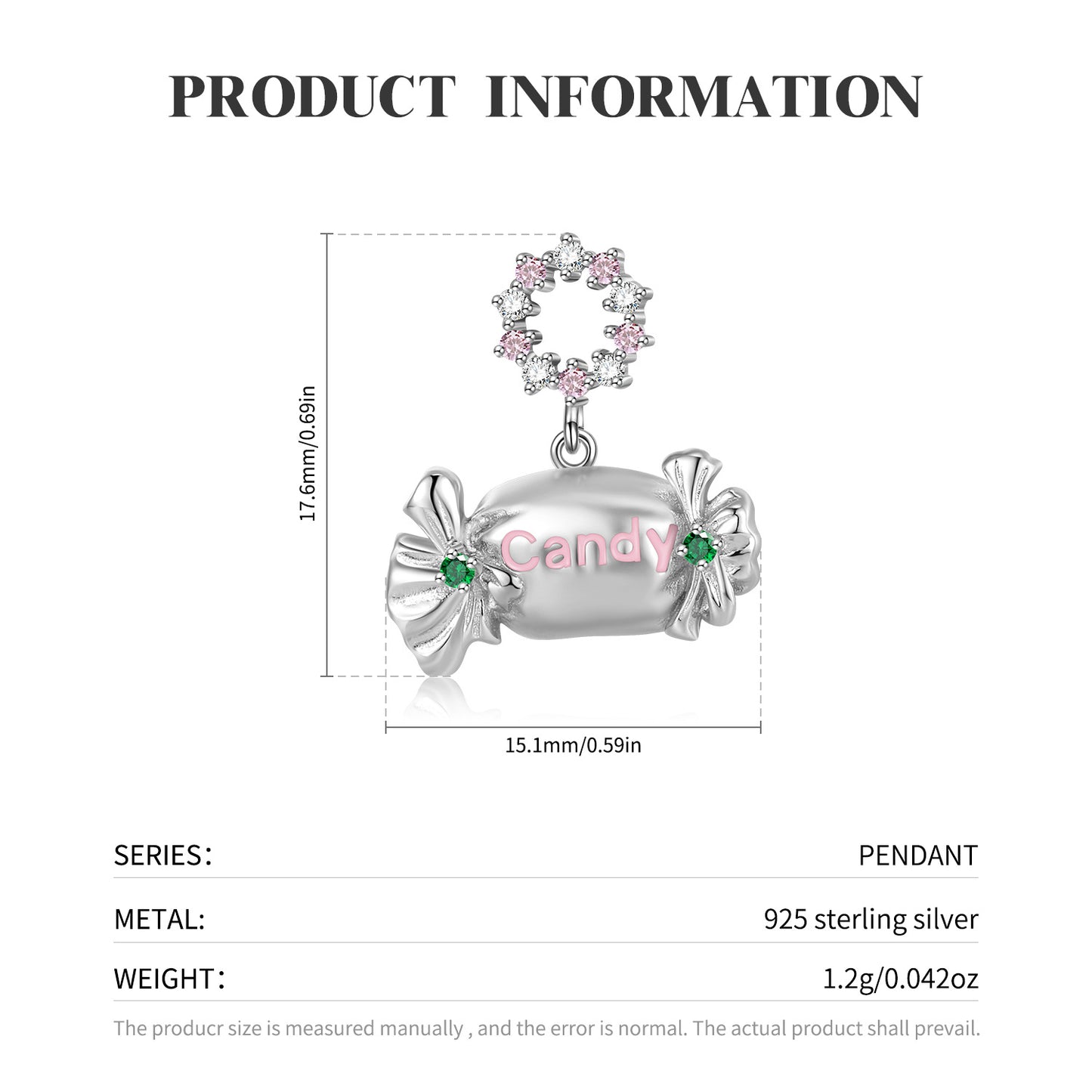 S925 Sterling Silver Candy Candy Pendant Necklace Lovely Ins Style Girl Necklace