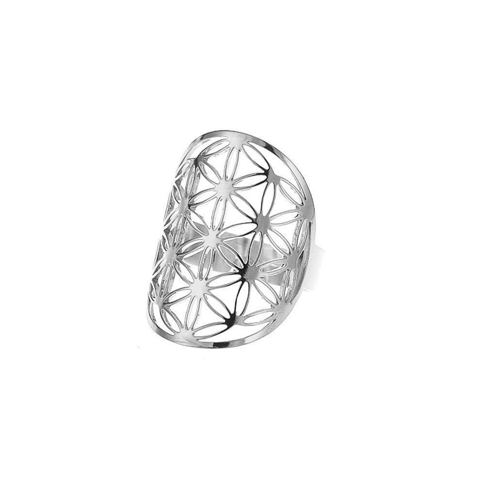 Flower Of Life Stainless Steel Ring Jewelry silver