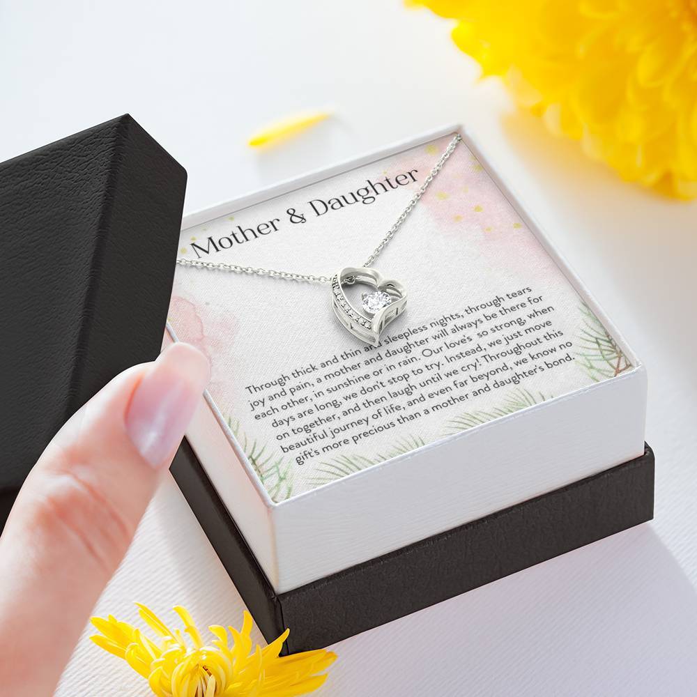 Mother Daughter 14K White Gold Plated Heart Necklace
