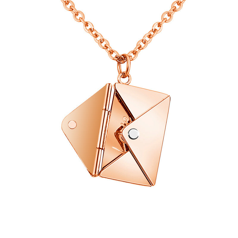 Titanium Steel Lettering Love Letter Envelope Pendant Necklace