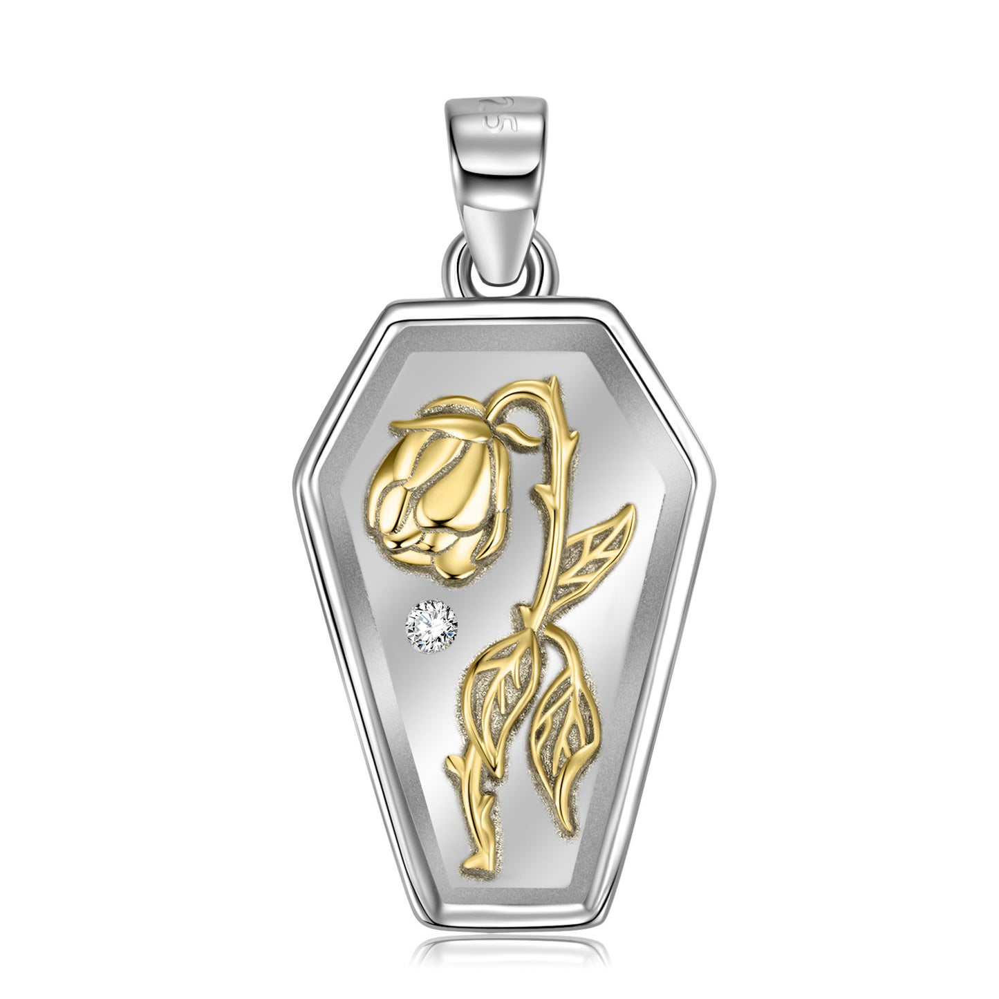 Gold Rose Tag Necklace S925 Sterling Silver Plated 14K Gold