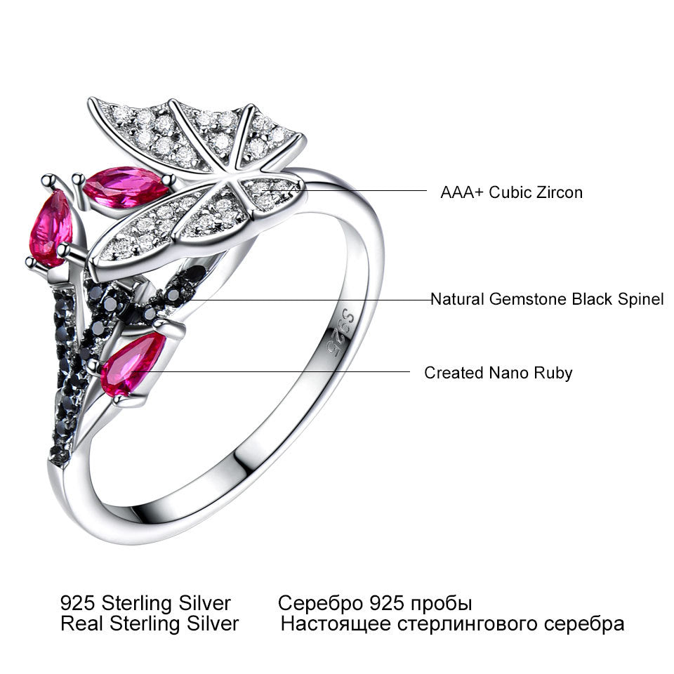 Unique Butterfly Ring With Rubies And Black Spar