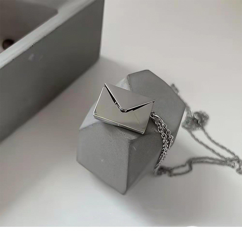 Titanium Steel Lettering Love Letter Envelope Pendant Necklace