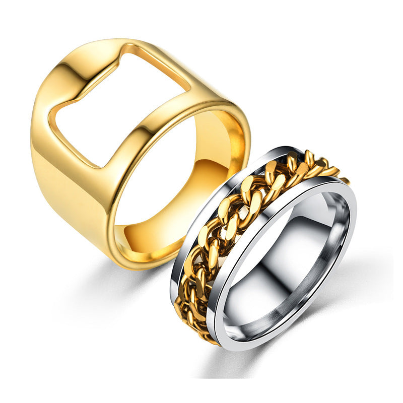 Bottle Opener Stainless Steel Ring for Men Gold