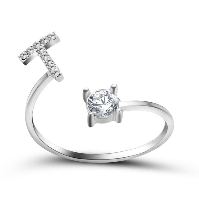 Adjustable 26 Initial Letter Ring For Women