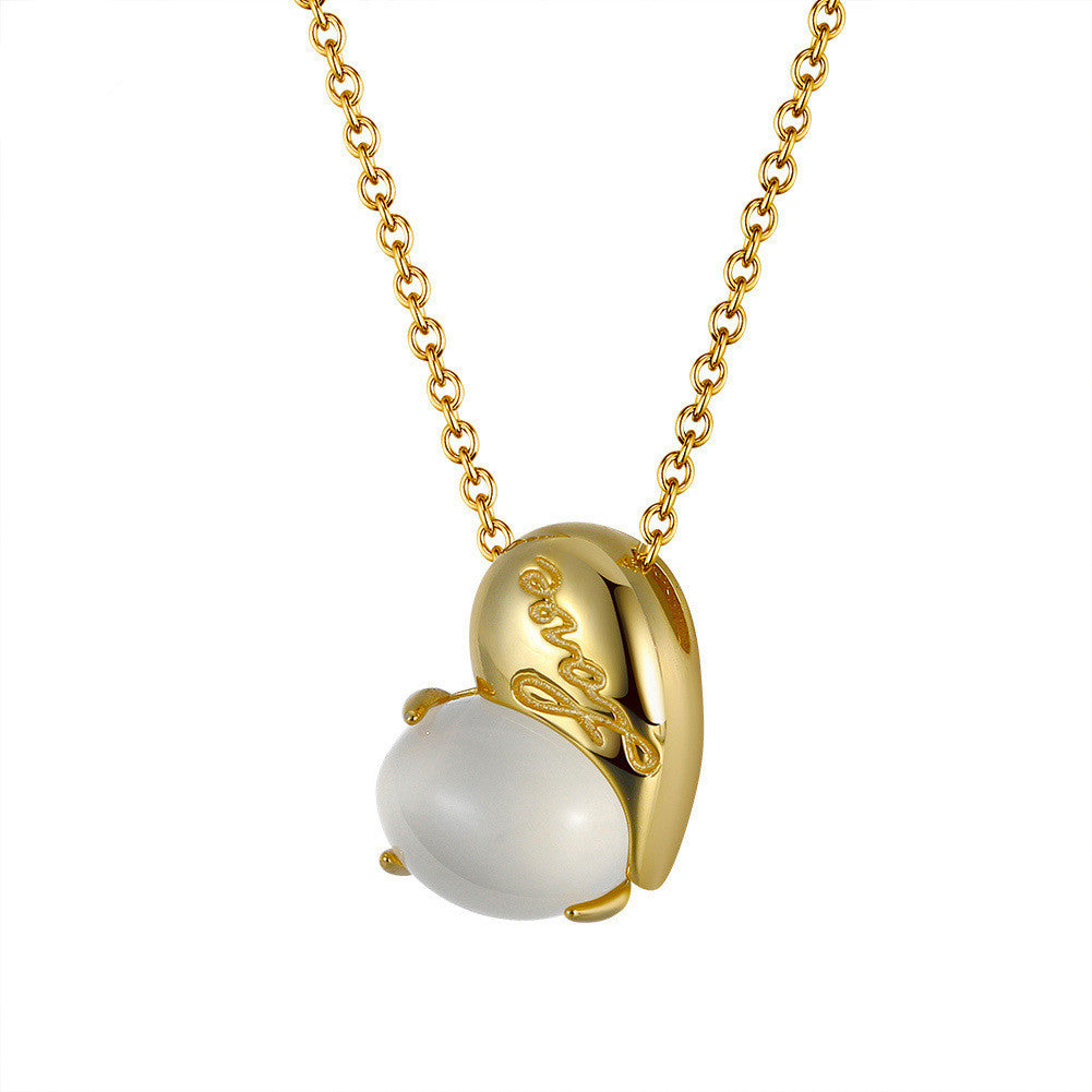 Natural Moonstone 14K Gold Heart Sterling Silver Necklace