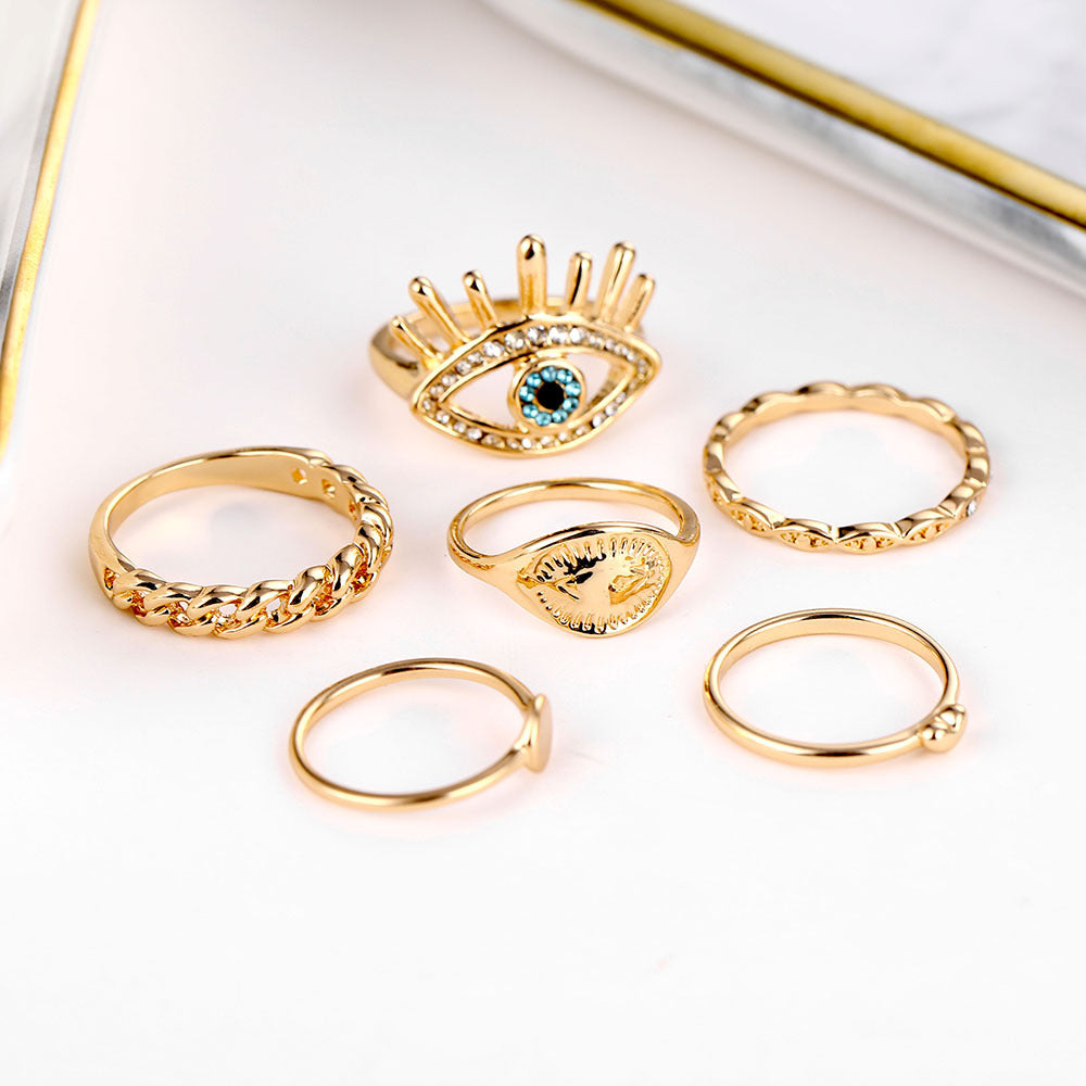 6-piece Set Ring with eye meaning golden colour