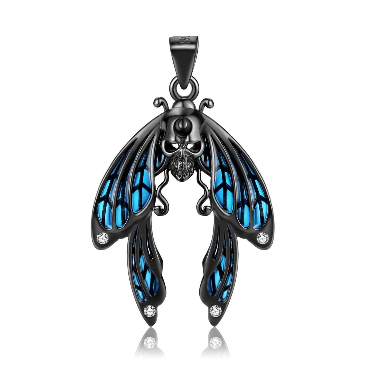 Original Design Blue Cicada Necklace S925 Sterling Silver Electroplated Black Gold Mixed With Dark Style Necklace