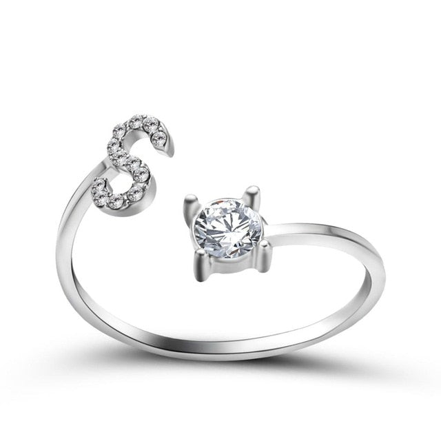 Adjustable 26 Initial Letter Ring For Women
