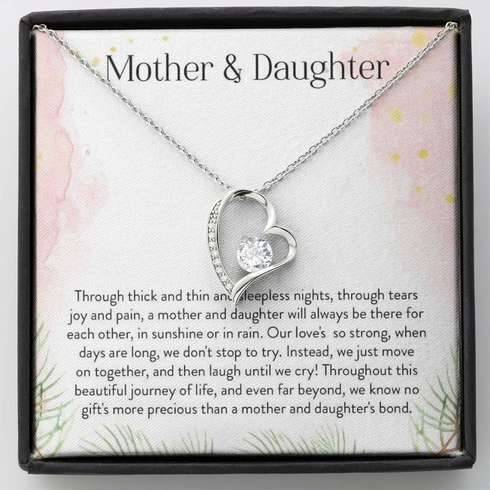 Mother Daughter 14K White Gold Plated Heart Necklace