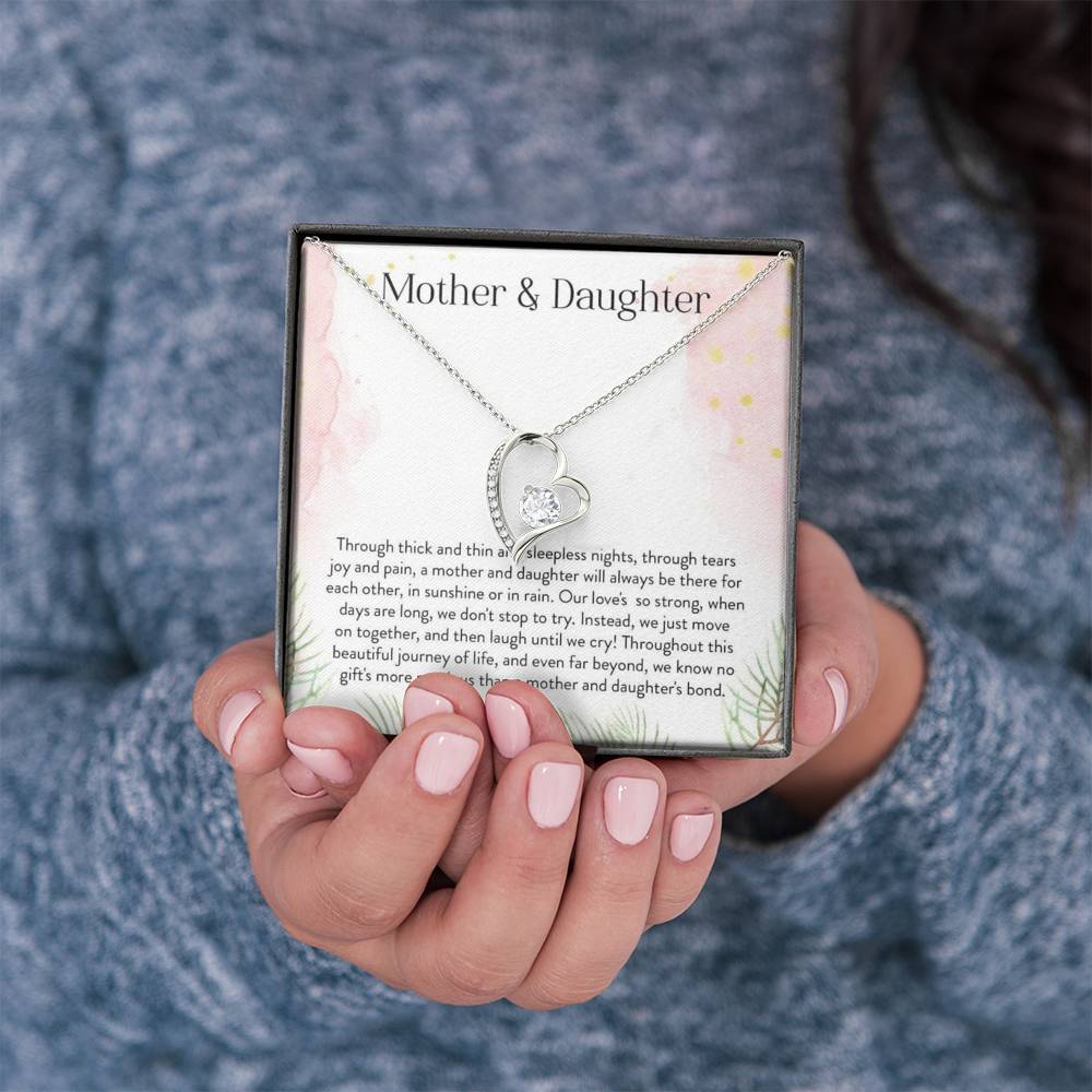 Mother Daughter 14K White Gold Plated Heart Necklace