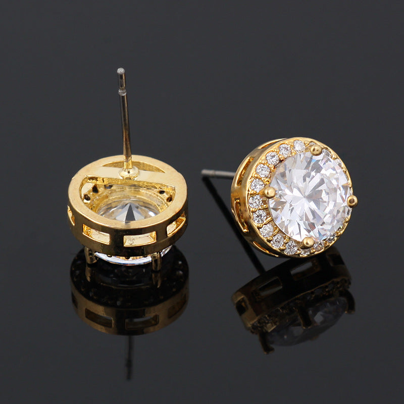 Round Sapphire Blue Red Stud Earrings AAA Zircon Inlaid Jewelry