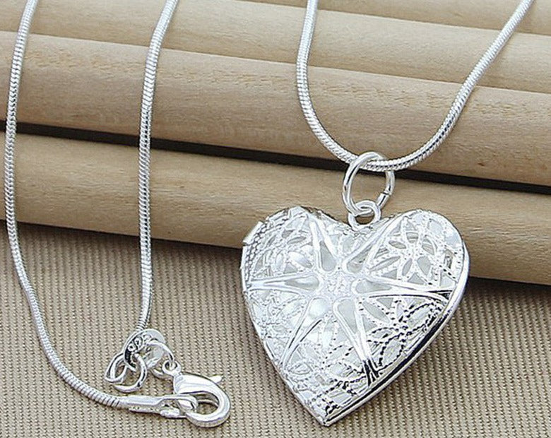 Photo Frame Pendant Necklace Snake Chain