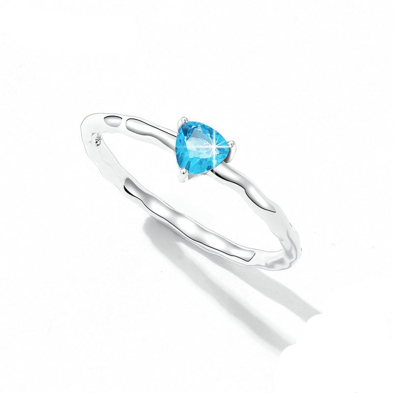 925 Sterling Silver Simple Blue Triangular Zirconium Ring