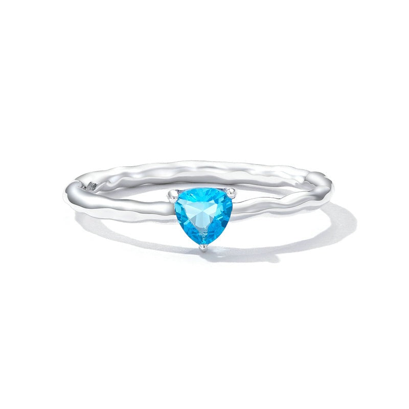 925 Sterling Silver Simple Blue Triangular Zirconium Ring