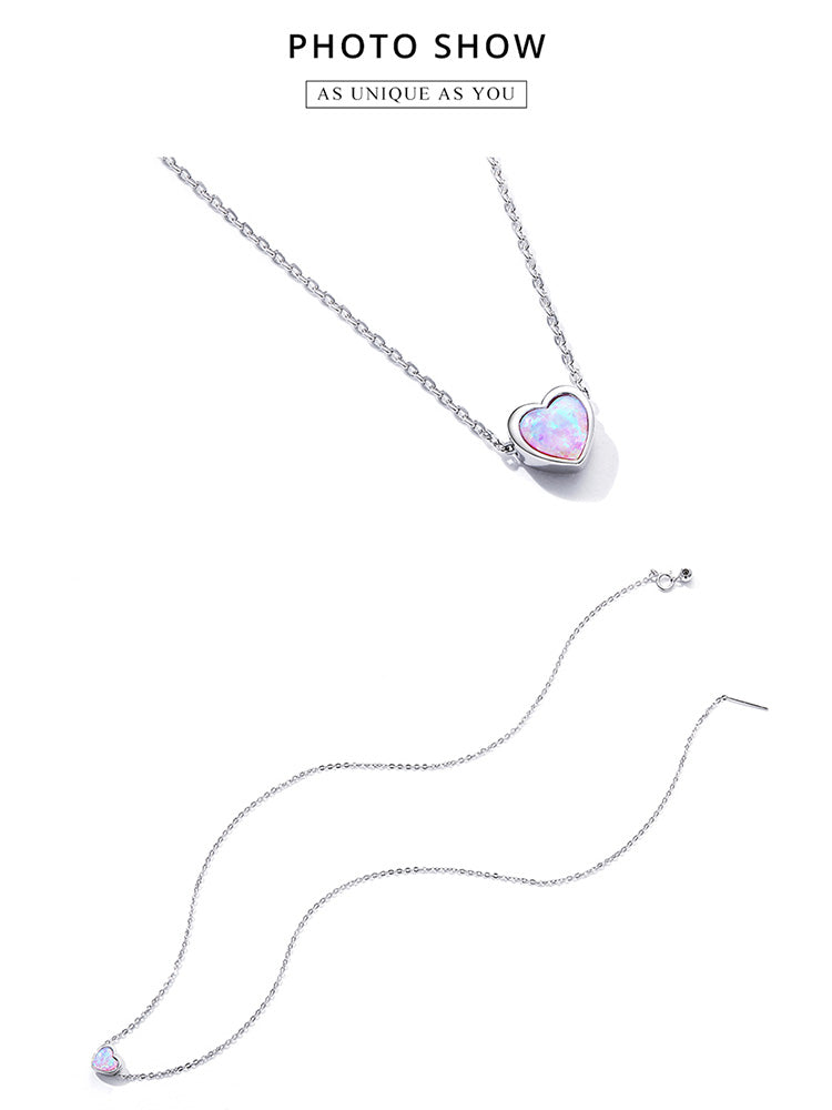 925 Sterling Silver Opal Heart Pendant