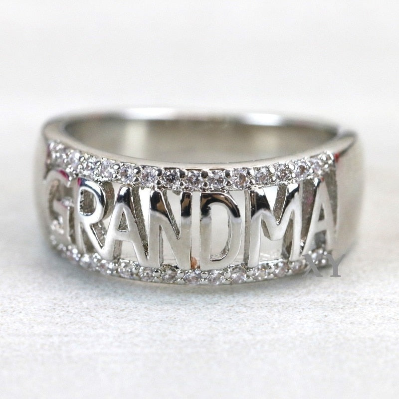 Grandmother ring diamond set zircon 18k rose gold ring