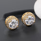 Round Sapphire Blue Red Stud Earrings AAA Zircon Inlaid Jewelry