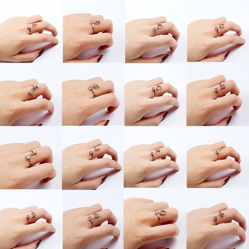 Adjustable 26 Initial Letter Ring For Women