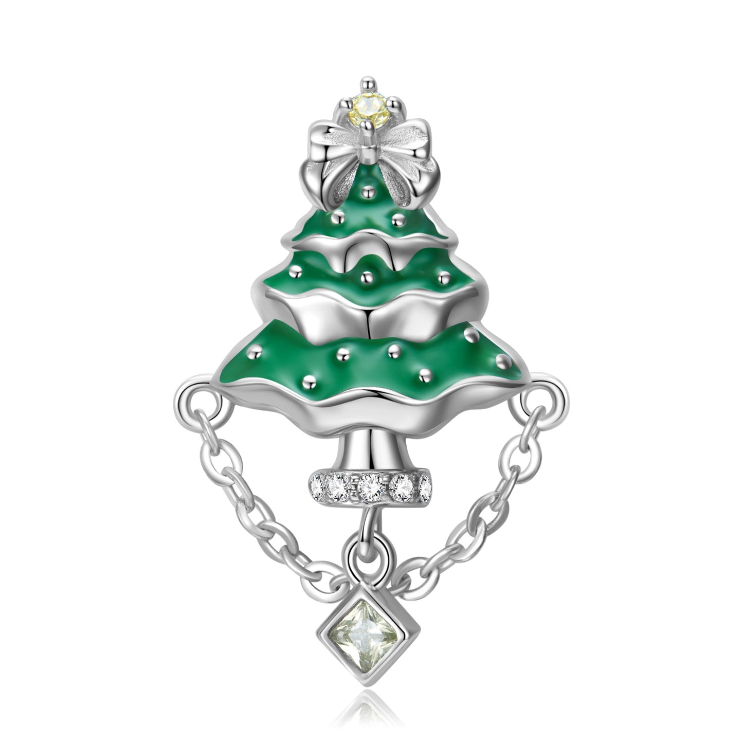 S925 Sterling Silver Gel Drop Christmas Tree Pendant Necklace Green Delicate Ins Style Necklace