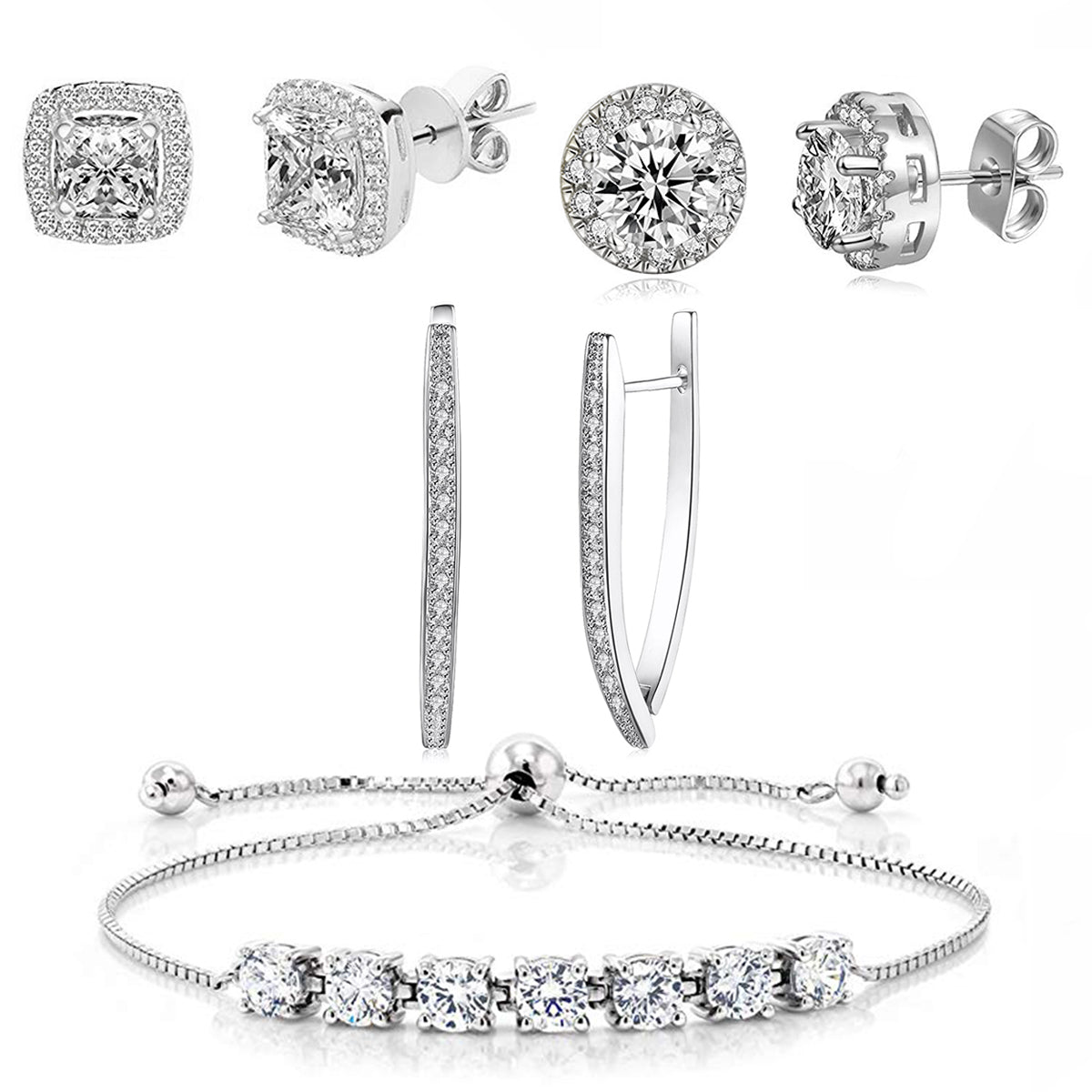 18K White Gold Plated Plated 4 Pack Set