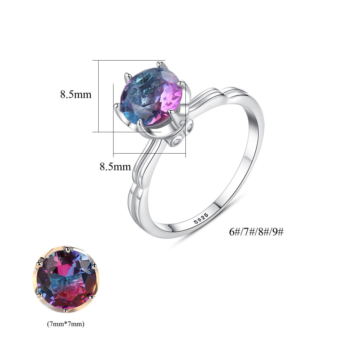 Silver Jewelry Synthetic Rainbow Gem Fashion Ring