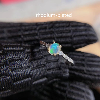 New Natural Opal Ring 925 Silver Inlaid