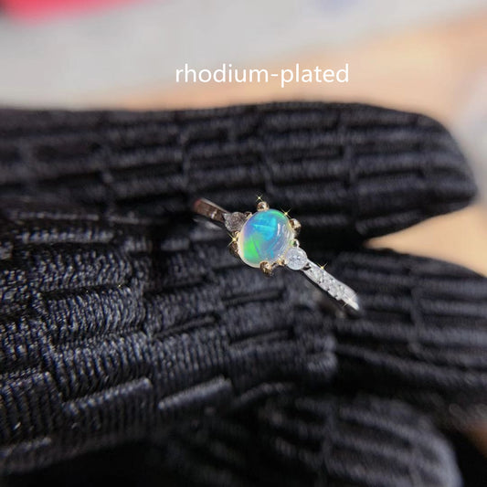 New Natural Opal Ring 925 Silver Inlaid