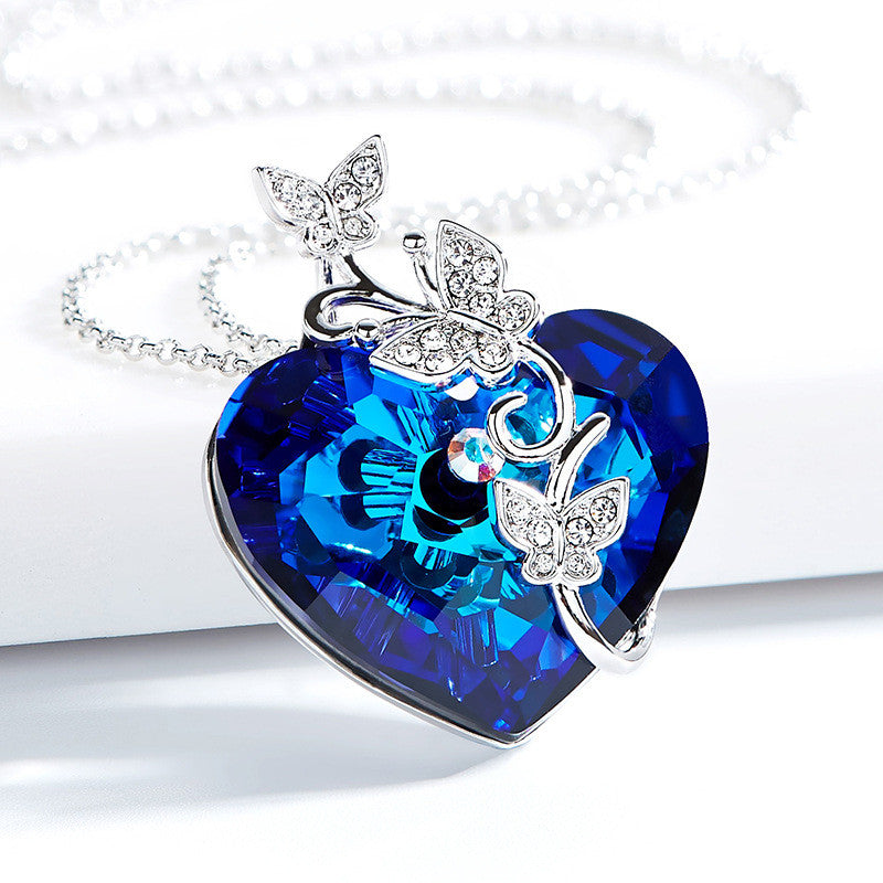 Ocean Heart-Shaped Crystal Necklace