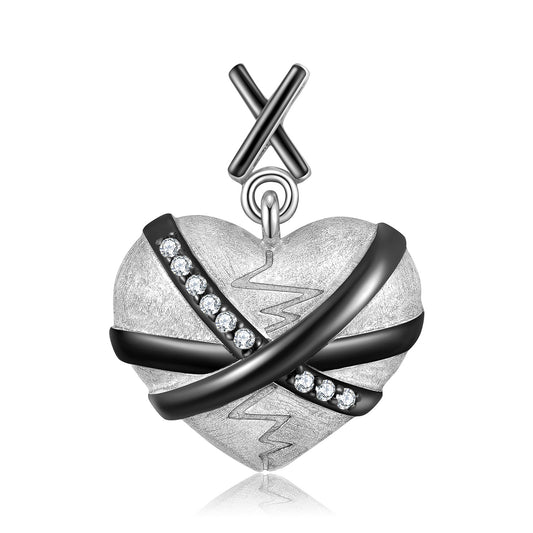 925 Sterling Silver Plating Repaired Heart Necklace Sad Chain Necklace