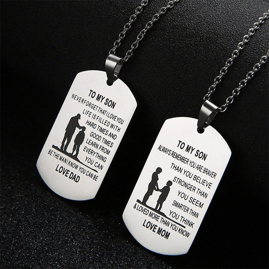 TO MY SON Stainless Steel Pendant Necklaces Engrave Name Love Dad Mum ID Tag Necklaces Customized  Jewelry